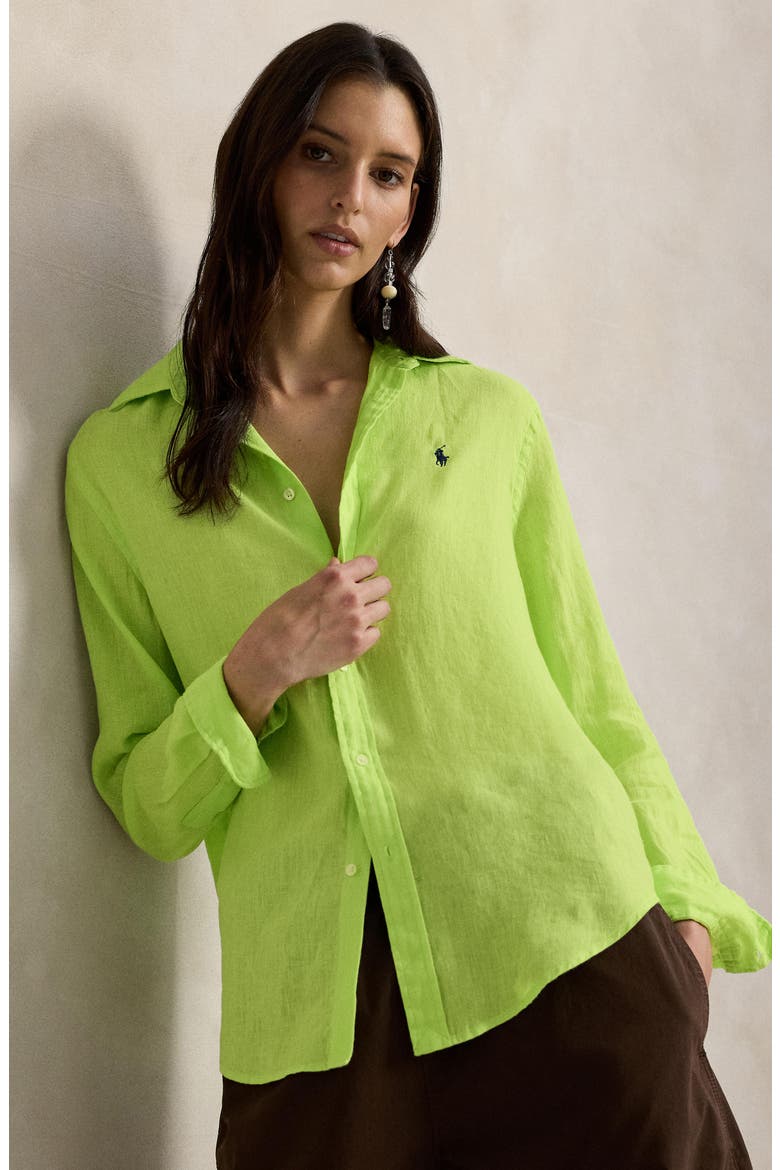 Classic Fit Linen Button-Up Shirt, Alternate, color, ELECTRIC LIME