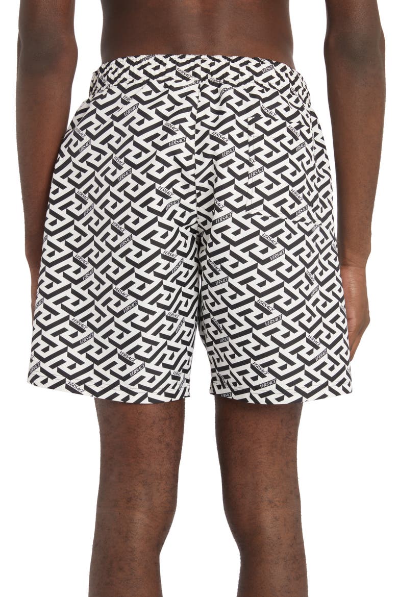 Grecca Print Swim Trunks, Alternate, color, WHITE/ BLACK