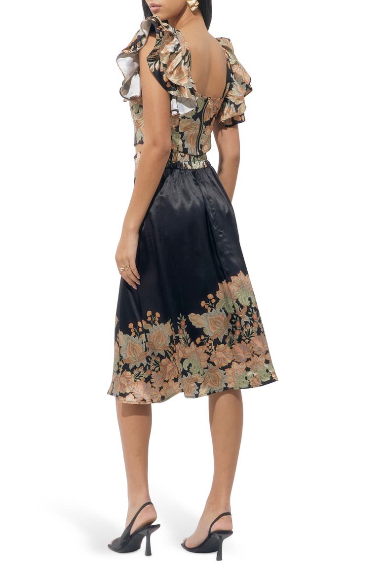 Milan Floral Top & Border Print Skirt Set, Alternate, color, BLACK/GOLD
