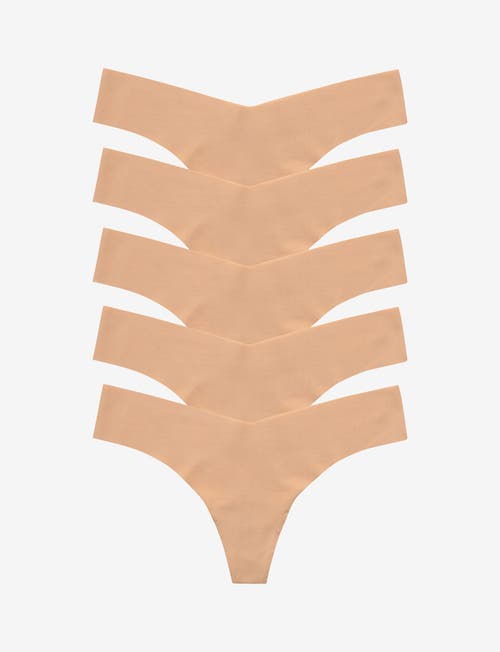 Commando Classic Solid Thong 5-pack In Mocha