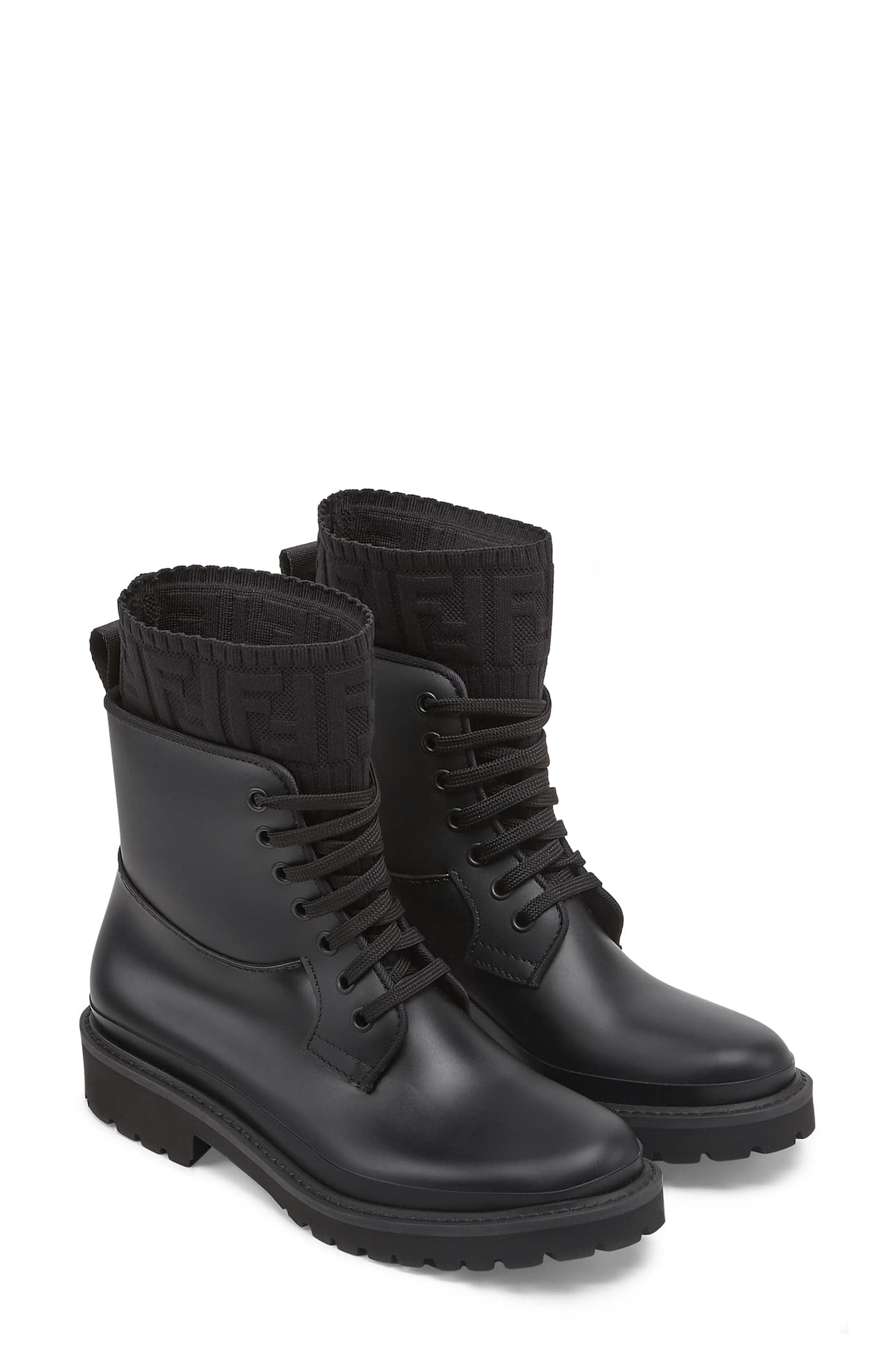 Fendi FF Logo Sock Rain Boot, Alternate, color, 