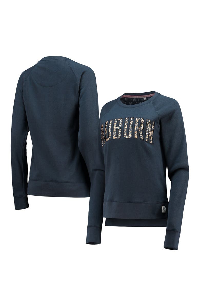 PRESSBOX Women's Pressbox Navy Auburn Tigers Dallas Animal Print Raglan Pullover Sweatshirt, Main, color,