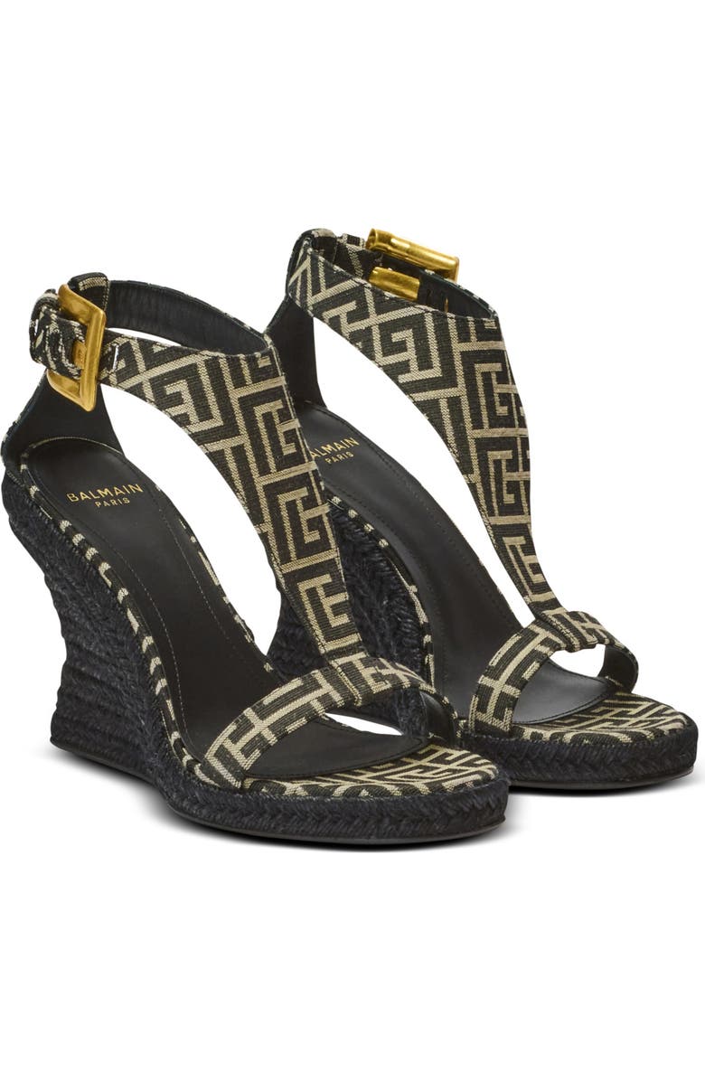 Balmain Anthem wedge espadrilles in monogram jacquard, Main, color, Black