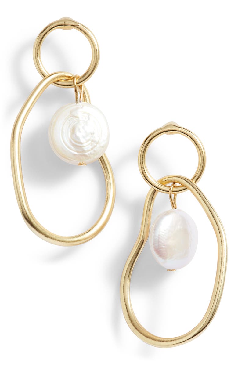 Karine Sultan Link Drop Earrings with Cultured Pearl, Main, color, Gold