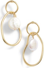 Karine Sultan Link Drop Earrings with Cultured Pearl