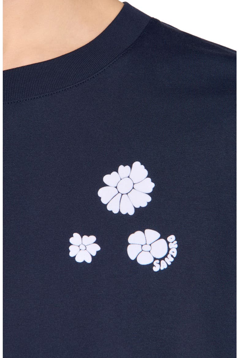 Flower print cotton T-shirt, Alternate, color, Navy blue