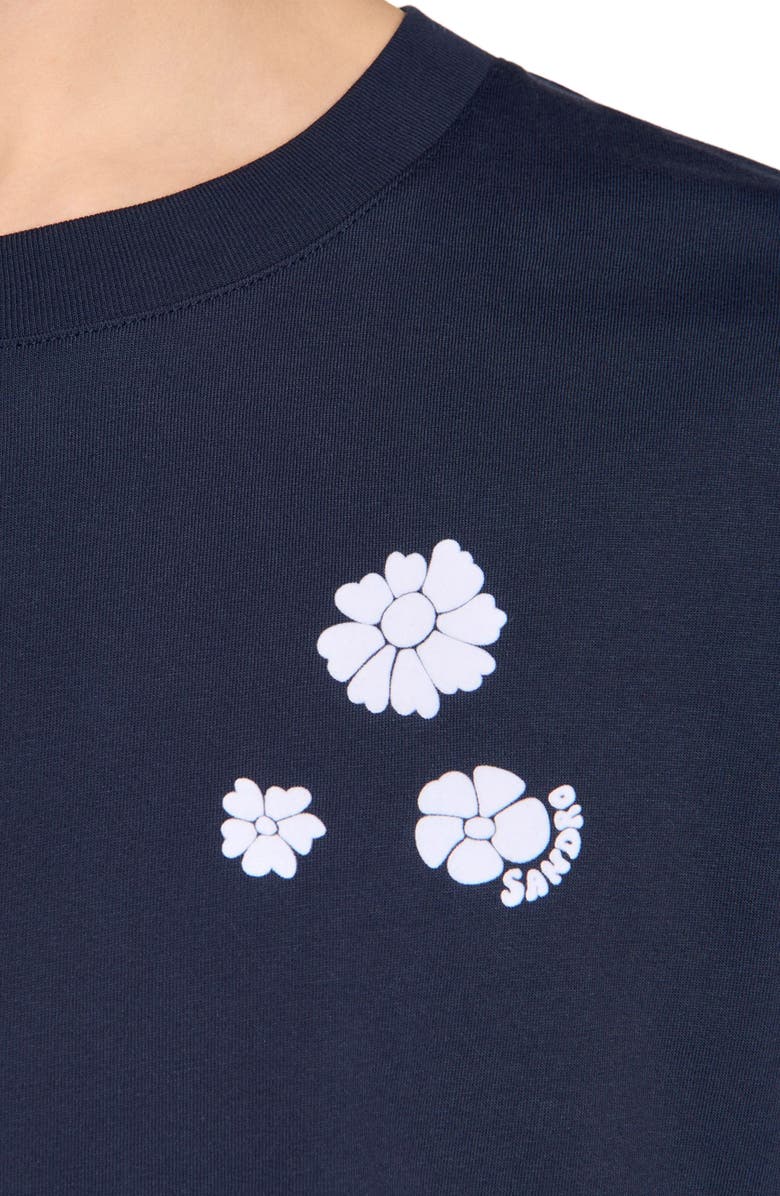 SANDRO Flower print cotton T-shirt, Alternate, color, Navy Blue
