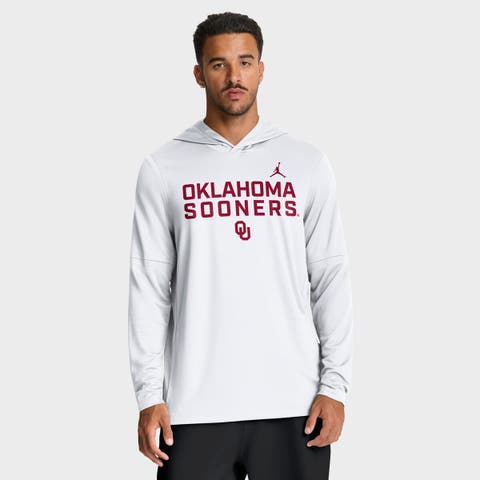 Men's Jordan Brand White Oklahoma Sooners 2025 Sideline Performance Long Sleeve Hoodie T-Shirt