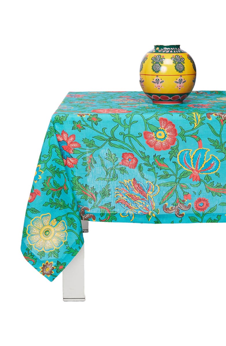 La DoubleJ Small Tablecloth (180X180) Dragon Flower Turche Turquoise, Alternate, color, Dragon Flower Turche Turquoise