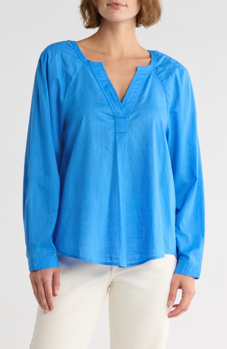 Tommy Bahama Sedona Sun Split Neck Long Sleeve Cotton Top, Main, color, Palace Blue