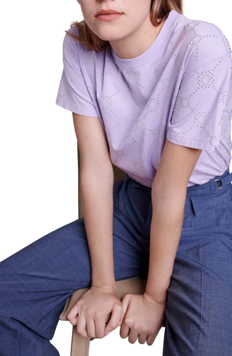 maje Clover Stud Cotton Crewneck T-Shirt, Alternate, color, 