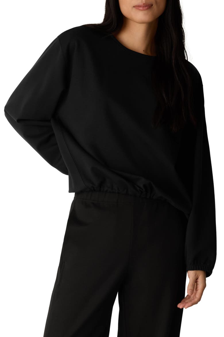 Drawstring Waist Knit Top, Main, color, BLACK