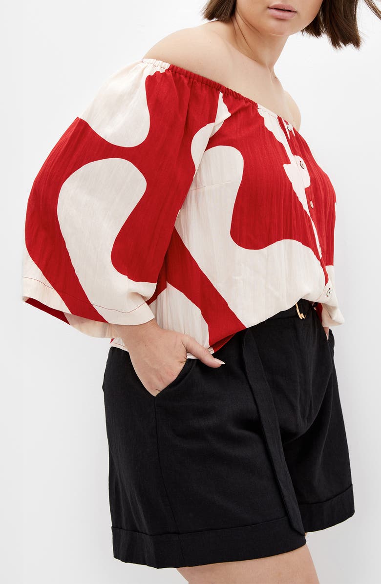 City Chic Maiya Printed Button-Up Top, Alternate, color, Red Abstract