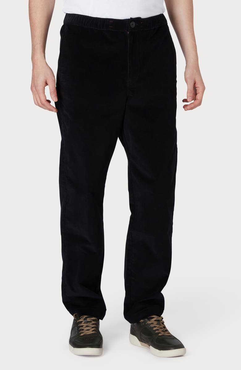 PS Paul Smith Flat Front Drawstring Cotton Stretch Corduroy Pants, Main, color, Black