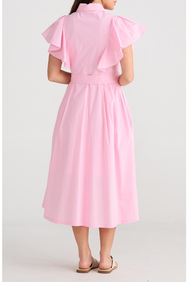 Marigold Ruffle Sleeve Cotton Midi Shirtdress, Alternate, color, PINK
