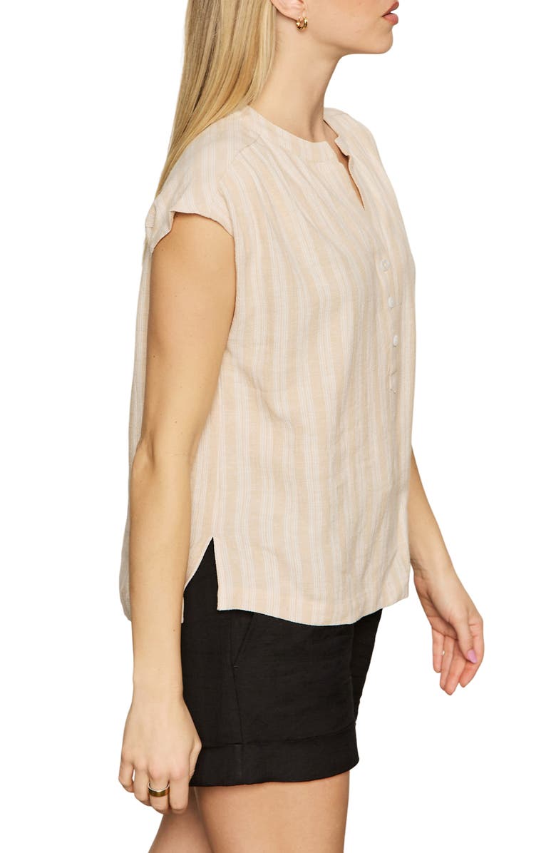 Sanctuary By The Bay Stripe Short Sleeve Linen Blend Button-Up Shirt, Alternate, color, Sandstone Stripe