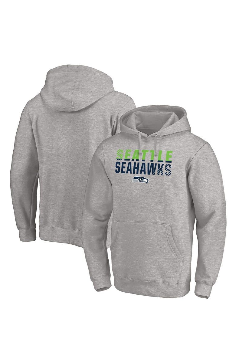 FANATICS Men's Fanatics Branded Heather Gray Seattle Seahawks Fade Out Fitted Pullover Hoodie, Main, color,