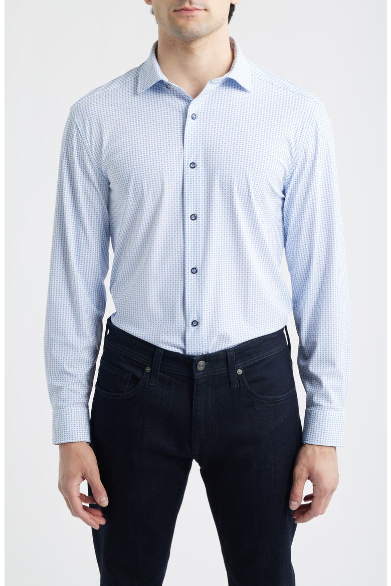 XC Motion Performance Knit Button-Up Shirt, Main, color, WHITE/ BLUE DIAMOND