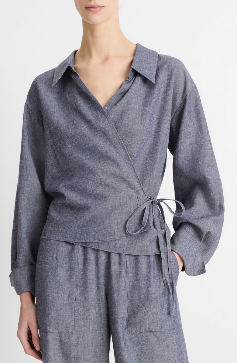 Vince Long Sleeve Wrap Top, Main, color, Mid Indigo