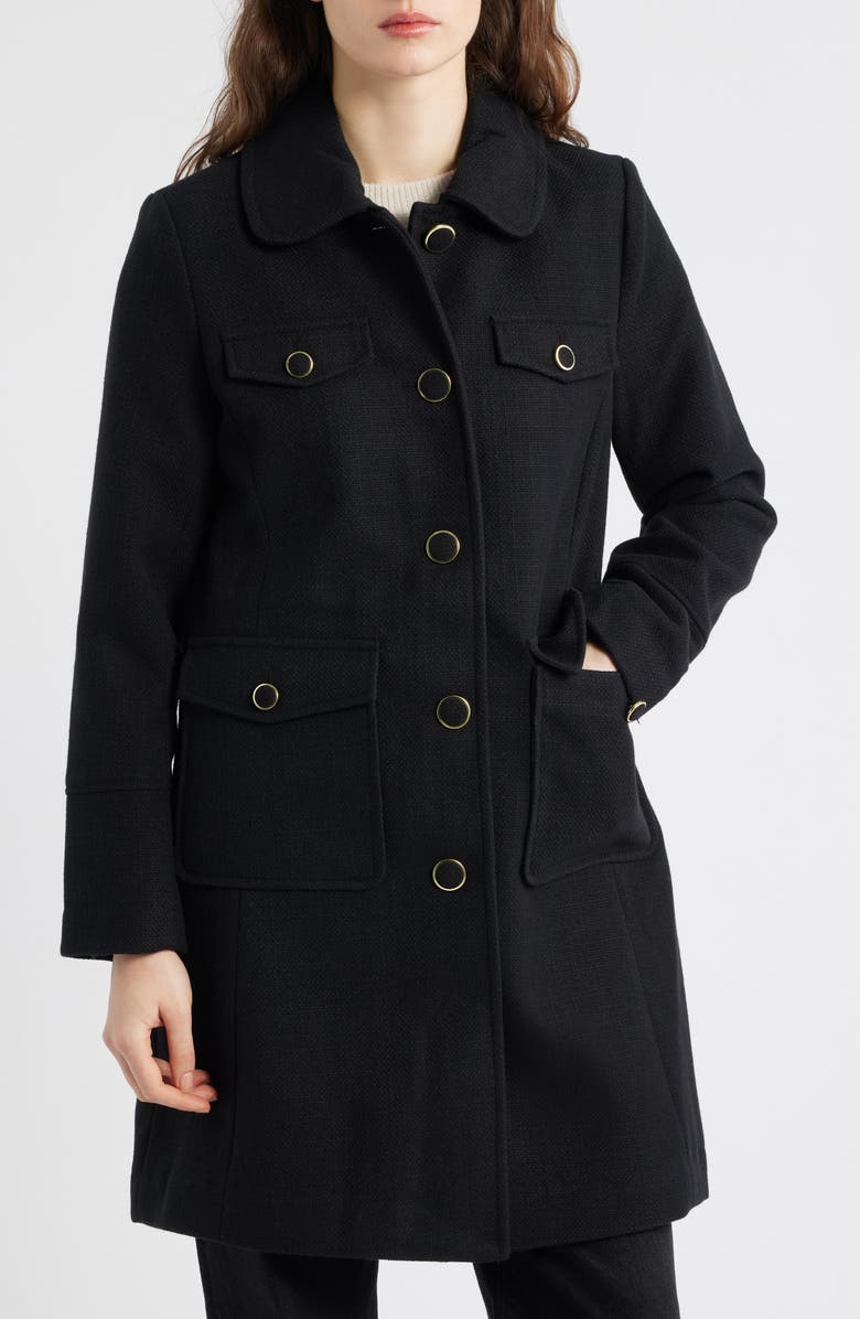 CeCe Longline Canvas Coat, Alternate, color, Black