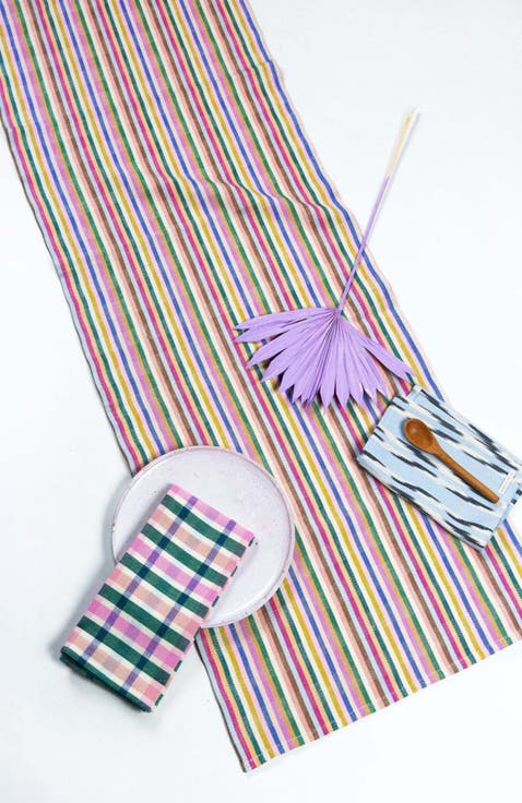 Valentina Rainbow Striped Handwoven Cotton Table Runner