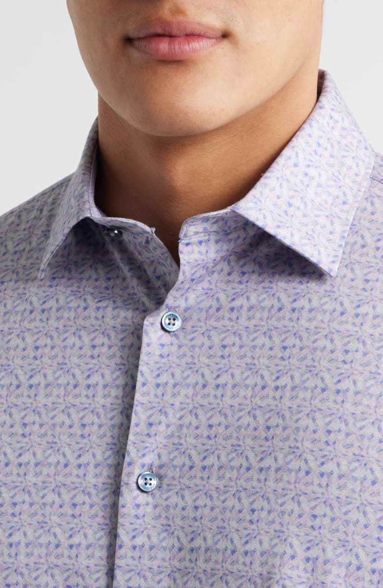 Bugatchi Jimmy OoohCotton<sup>®</sup> Abstract & Check Print Button-Up Shirt, Alternate, color, Dusty Pink