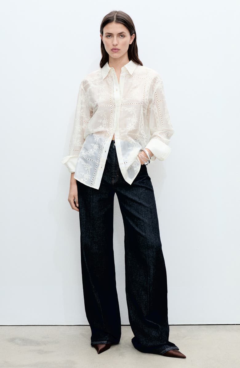 MANGO Embroidered Shirt, Alternate, color, Ecru