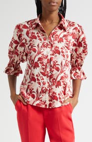 Cinq à Sept Fiona Floral Ribbons Button-Up Shirt