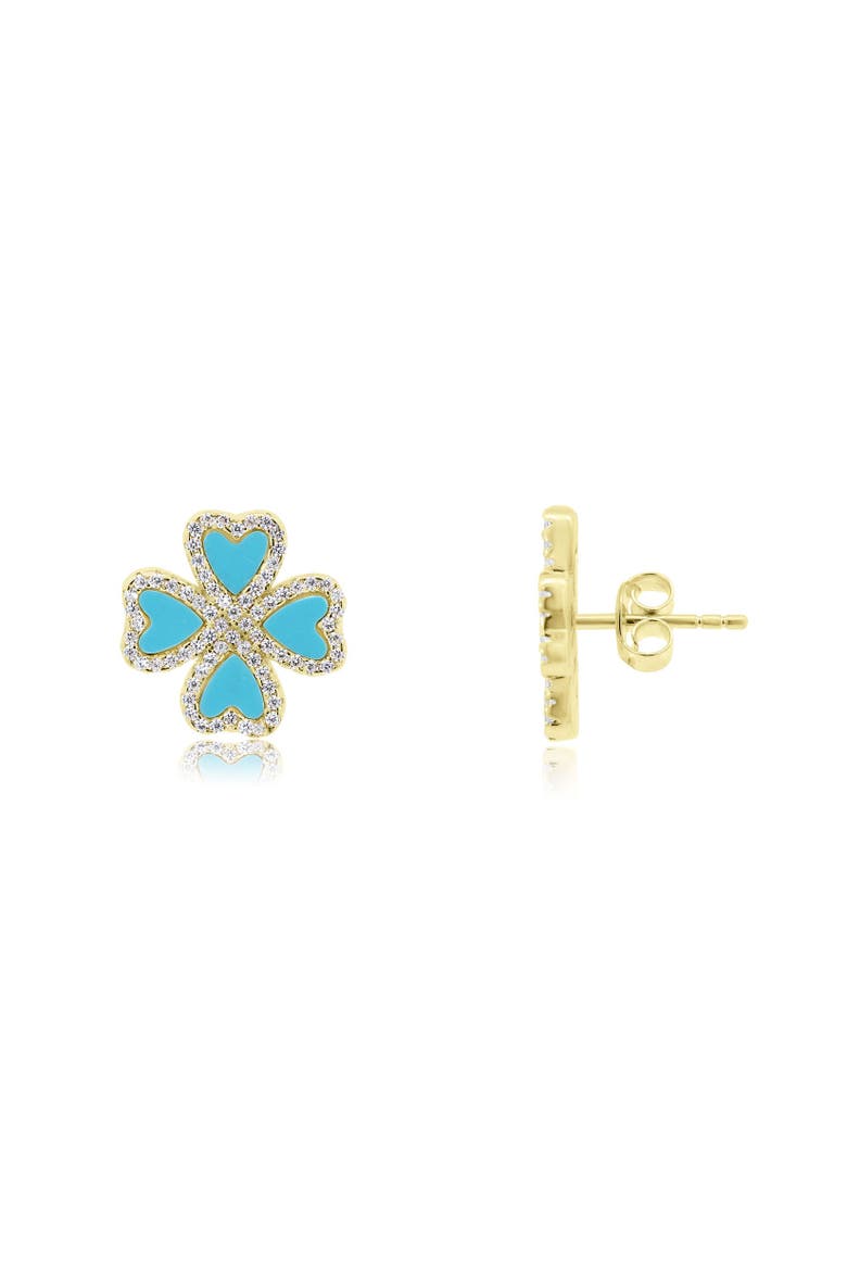 Turquoise CZ Lucky Clover Stud Earrings, Main, color, Turquoise
