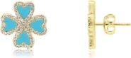 The Lovery Fine Jewelry Turquoise CZ Lucky Clover Stud Earrings