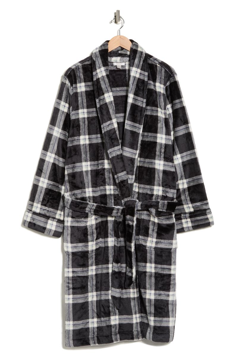NORDSTROM RACK Patterned Plush Robe, Alternate, color, Black Bennett Plaid