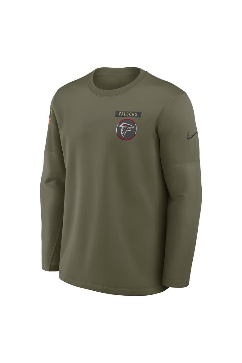 Men's Nike Olive Atlanta Falcons 2025 Salute to Service Sideline Coaches Therma-FIT Long Sleeve Shirt, Alternate, color, Olive