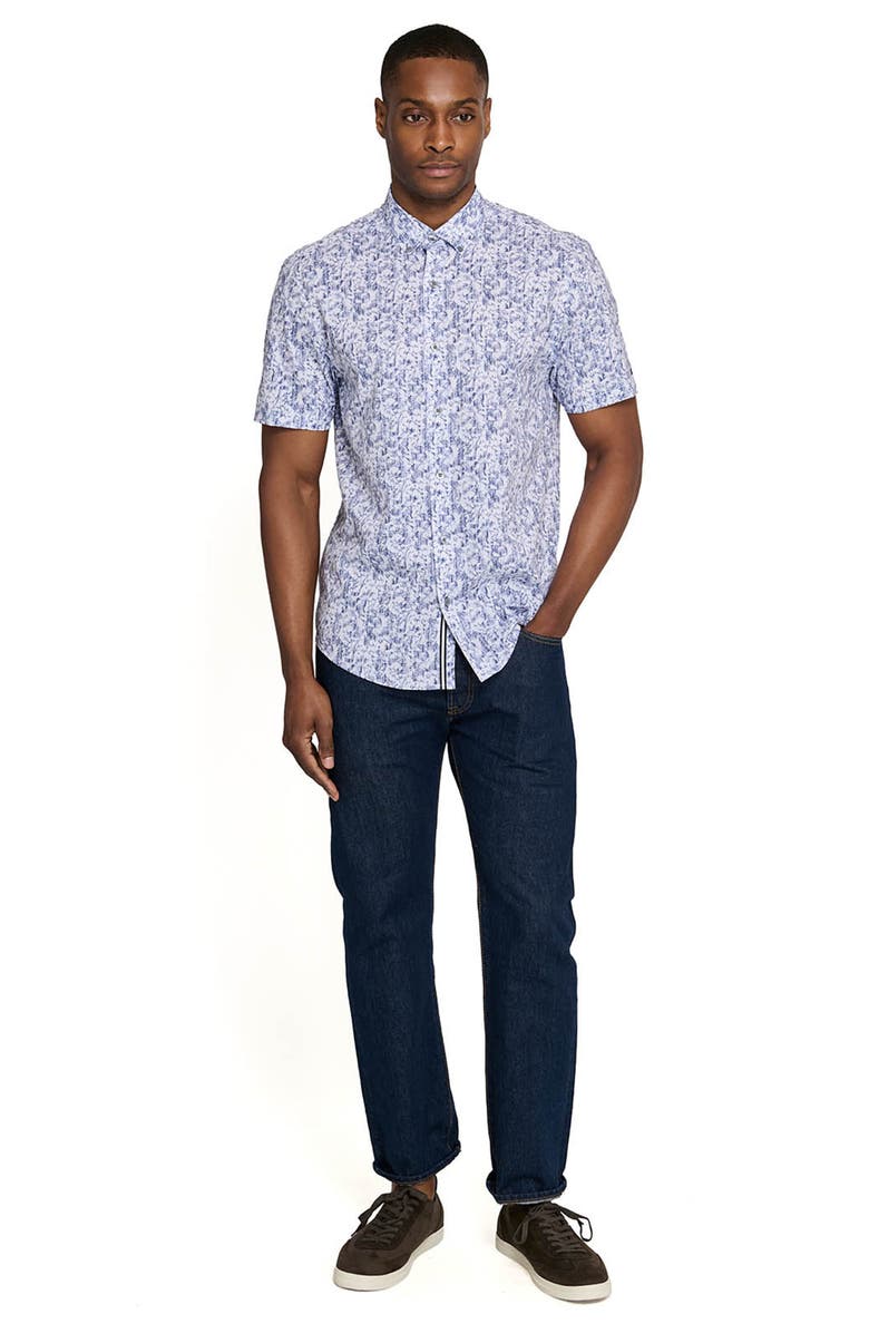 Brooklyn Brigade Sketched Foliage Short Sleeve Button Down Performance Shirt, Alternate, color, White/Blue