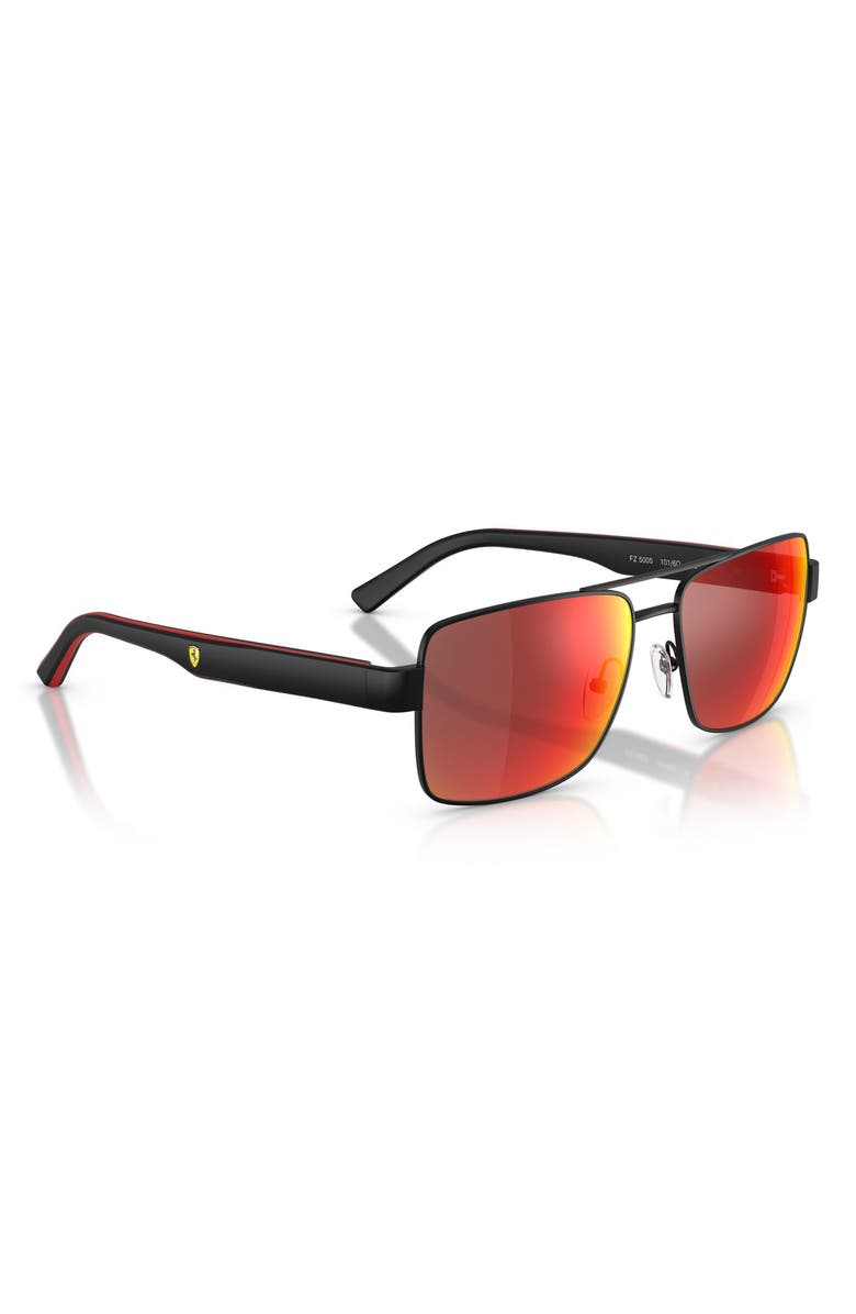 Scuderia Ferrari 59mm Rectangular Sunglasses, Alternate, color, Black Matte / Dark Mirror Red