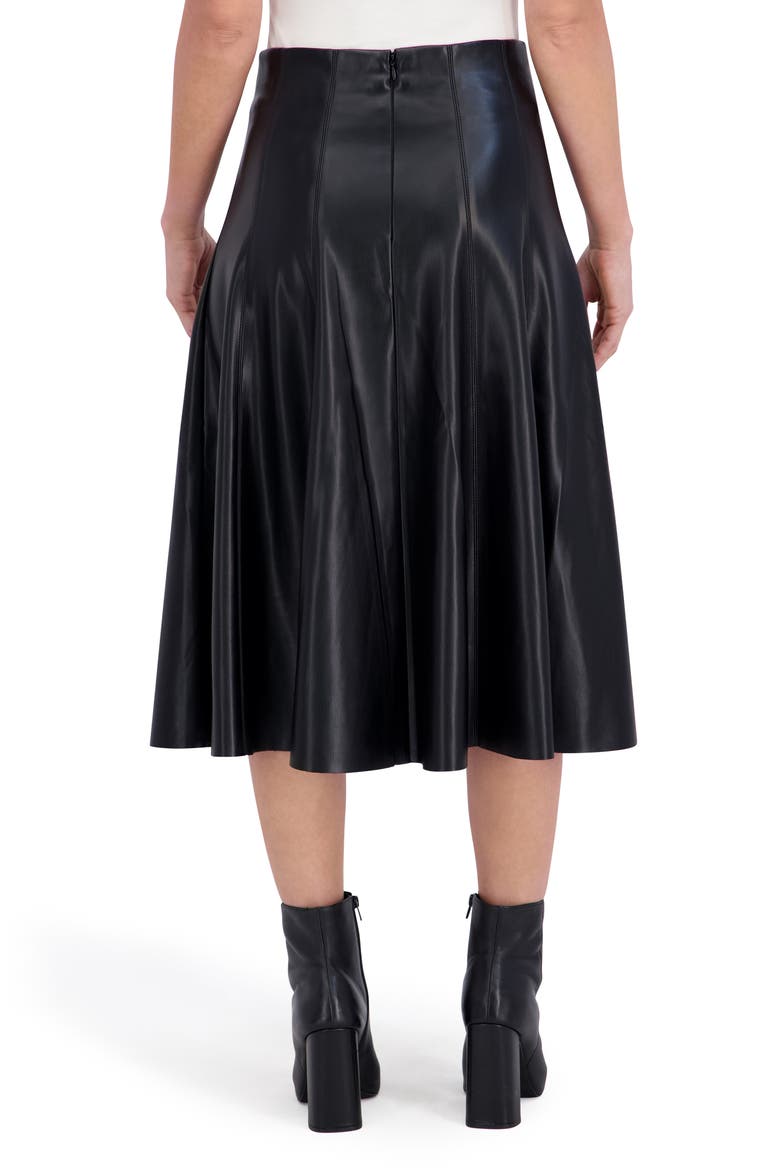 Supersoft Faux Leather Flounce Midi Skirt, Alternate, color, BLACK