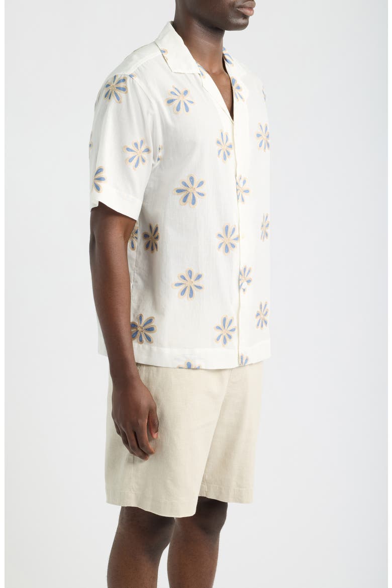 Daisel Floral Embroidered Cotton Camp Shirt, Alternate, color, WHITE