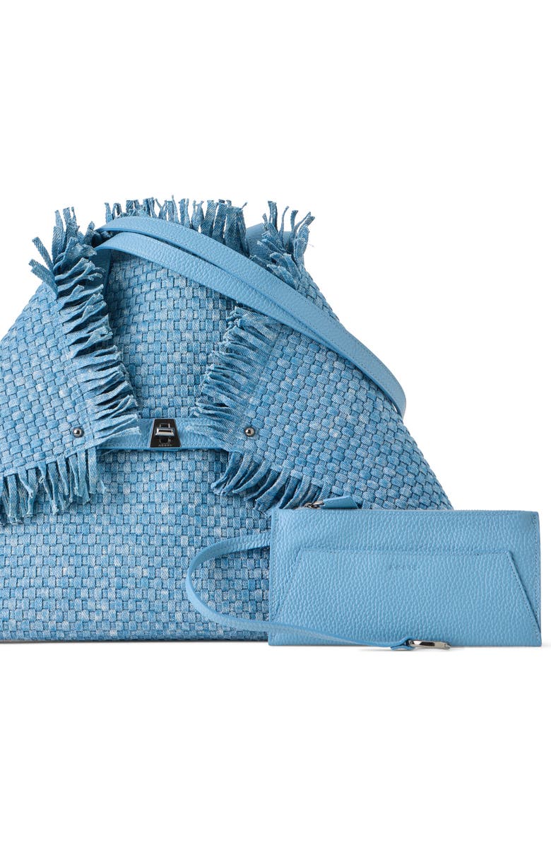 Akris Medium AI Fringed Woven Denim Convertible Tote, Alternate, color, 719 Grey Sky