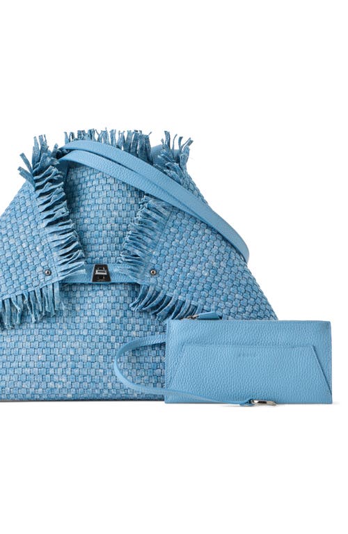 Akris Medium Ai Fringed Woven Denim Convertible Tote