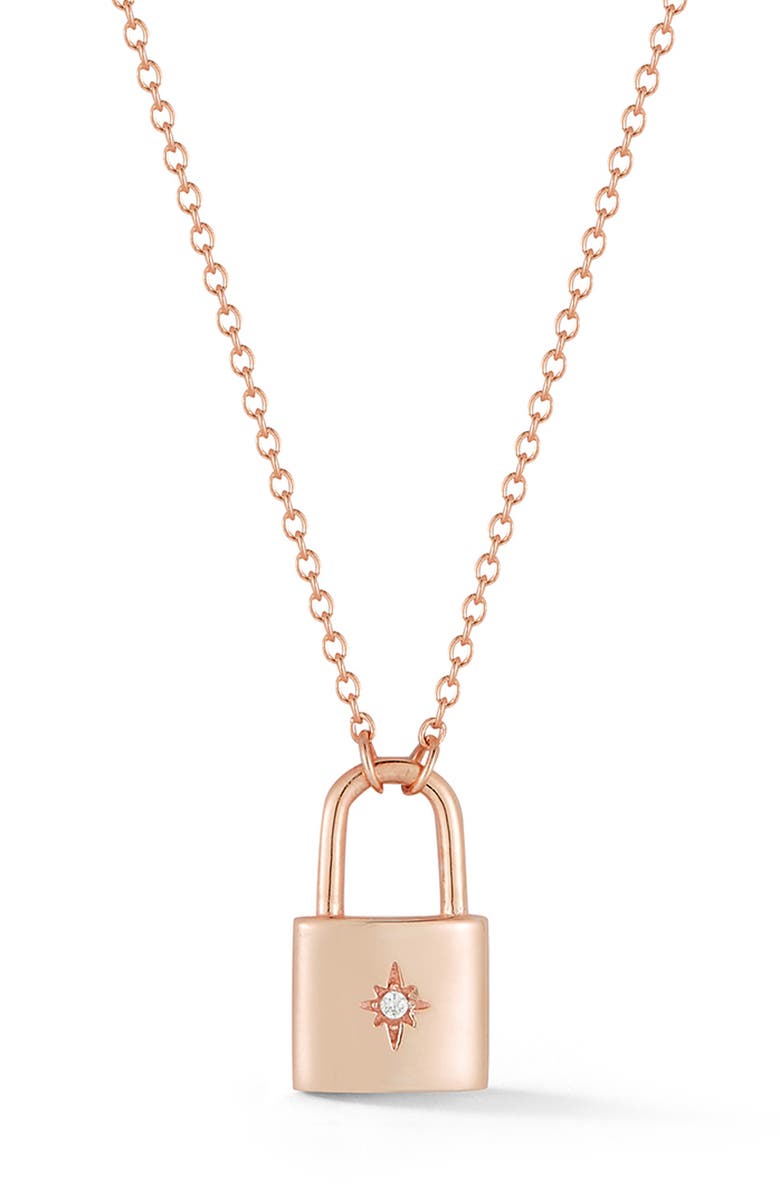 GLAZE JEWELRY Star Padlock Pendant Necklace, Main, color, Rose Gold