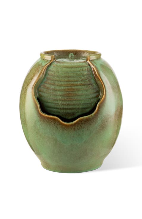 Ceramic Sage Green Pot Table Fountain with Pump
