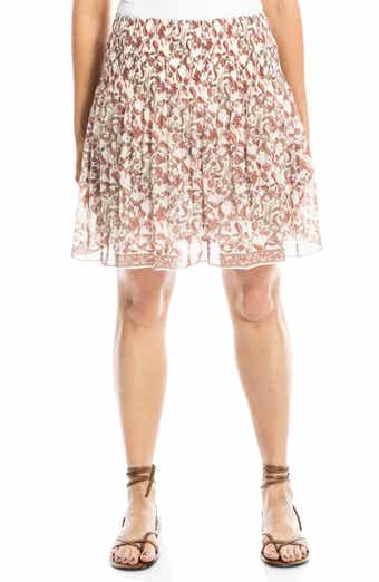 Smocked Print Miniskirt
