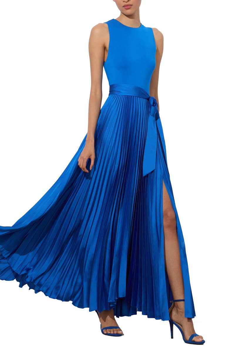 Alice + Olivia Chara Pleated Sleeveless Maxi Dress, Alternate, color, 