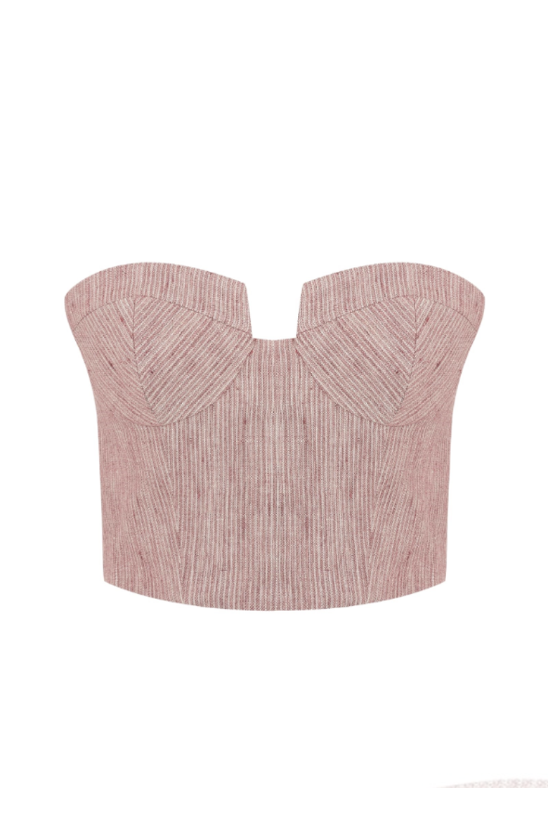 Labeca London Storm Striped Linen-Blend Bustier Top, Alternate, color, Red