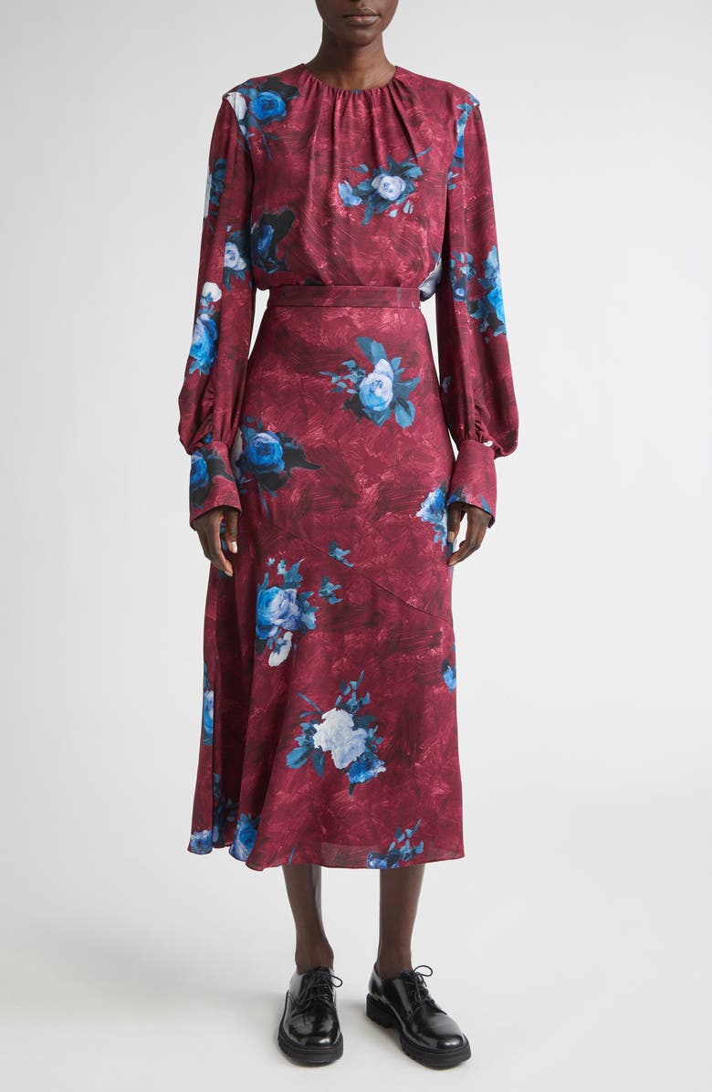 Erdem Abstract Rose Print Midi Skirt, Alternate, color, Abstract Rose Mulberry Red