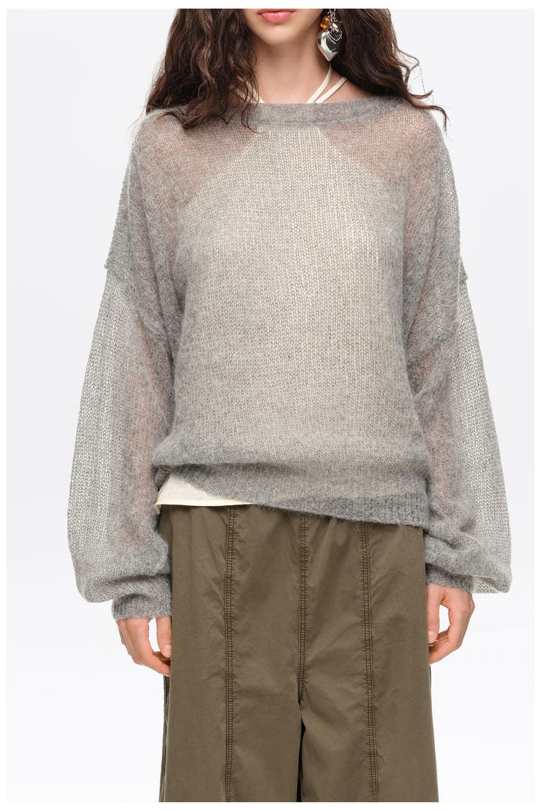 Mohair boat neck sweater, Main, color, MELANGE GREY