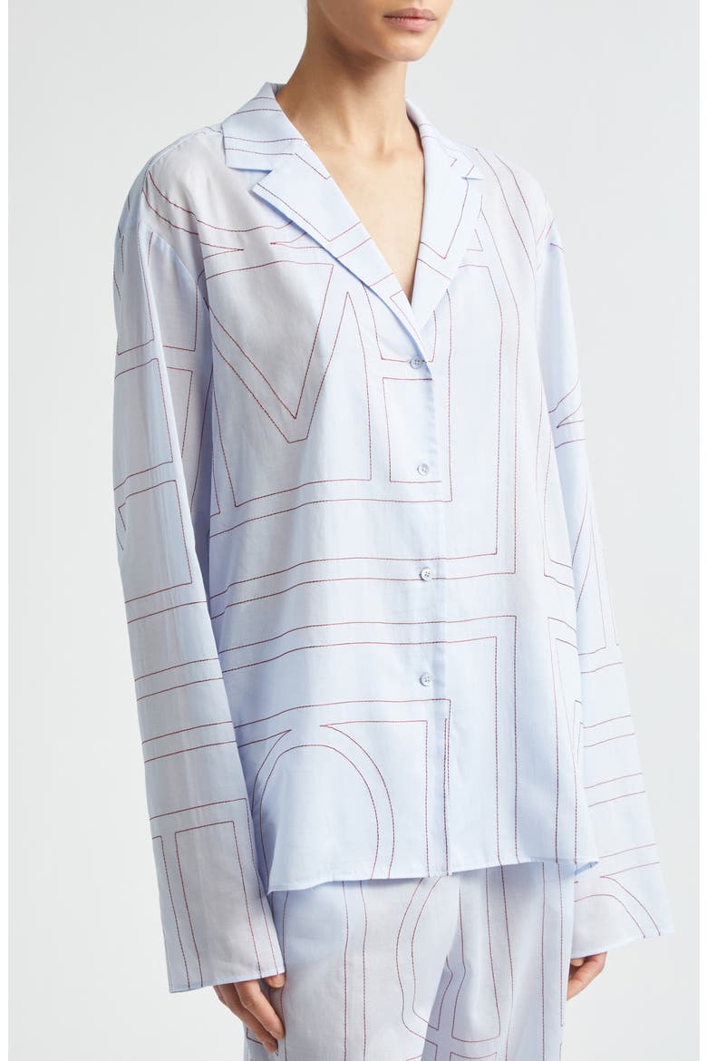 Monogram Embroidered Button-Up Shirt, Alternate, color, SKY