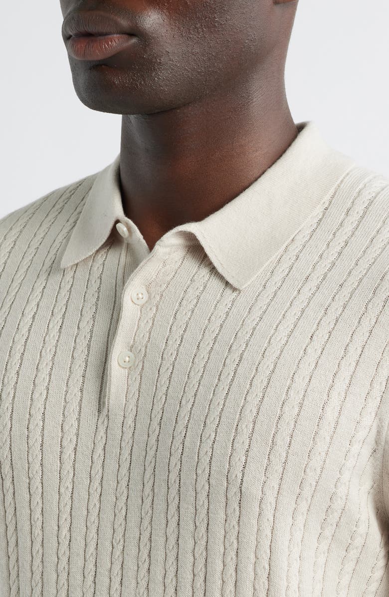 Nordstrom Cabled Cotton & Cashmere Polo Sweater, Alternate, color, Beige Pumice