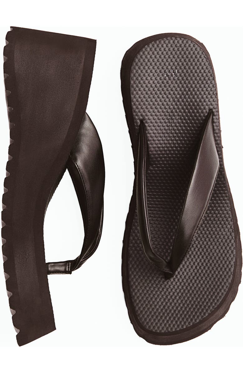 H&M Wedge-heeled Flip-flops, Alternate, color, Dark Brown