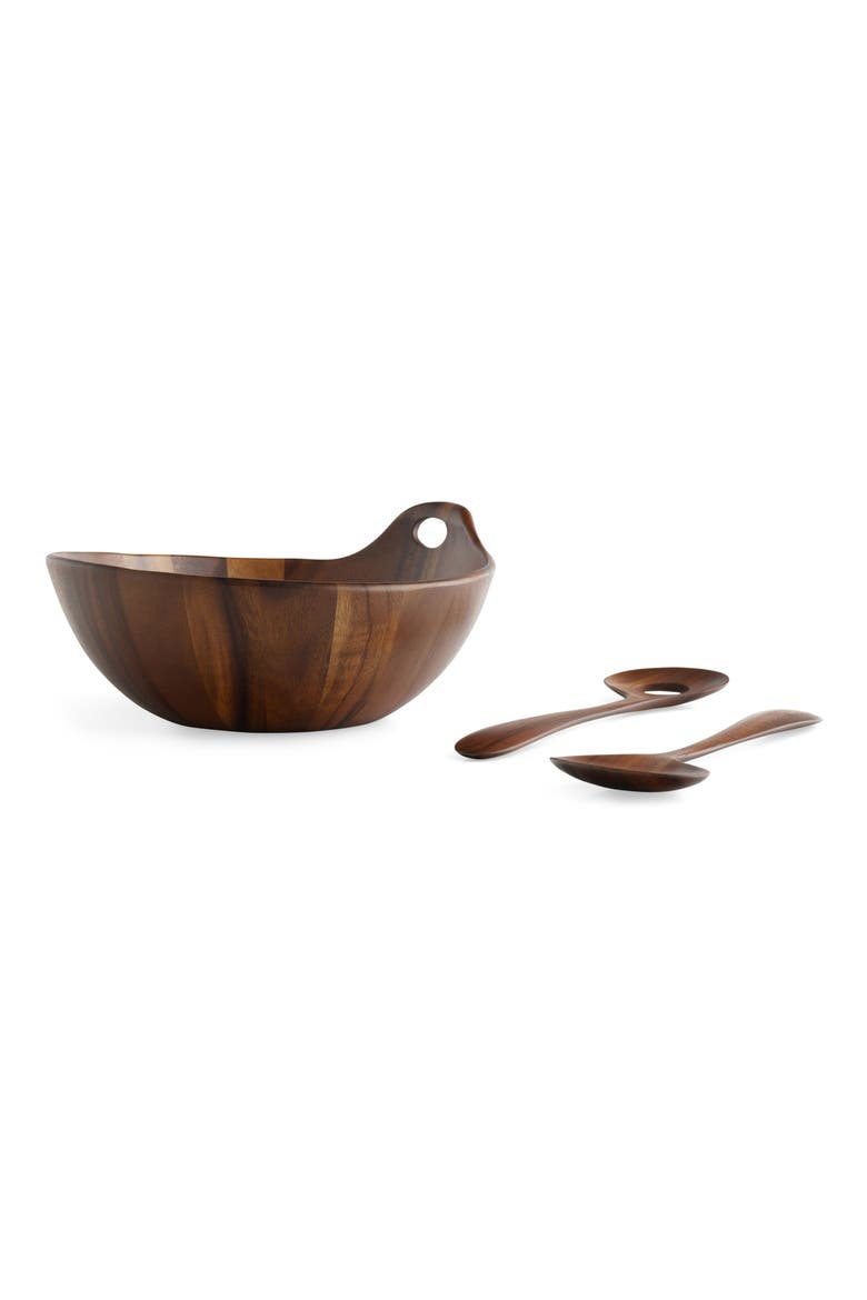 Portables Wood Salad Bowl Set, Alternate, color, BROWN