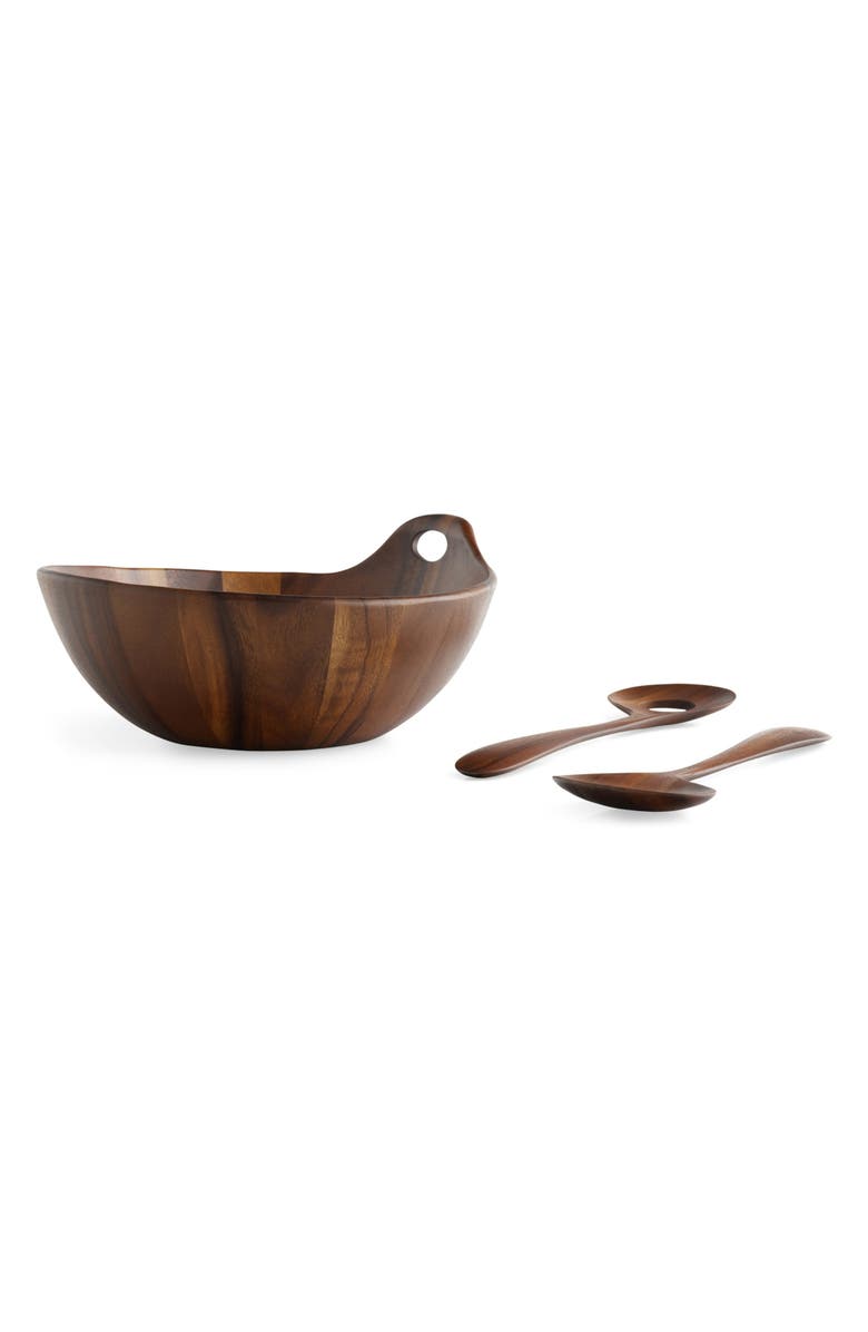 Nambé Portables Wood Salad Bowl Set, Alternate, color, Brown